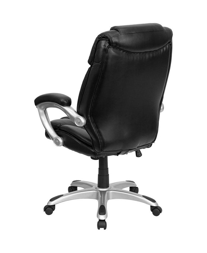 Embroidered High Back LeatherSoft Contemporary Executive Swivel Ergonomic Office Chair with Silver Nylon Base and Arms