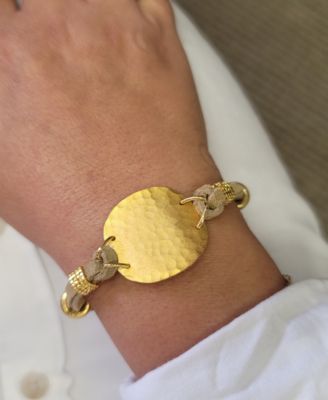 Gold-Tone Hammered Disc Suede Cord Flex Bracelet