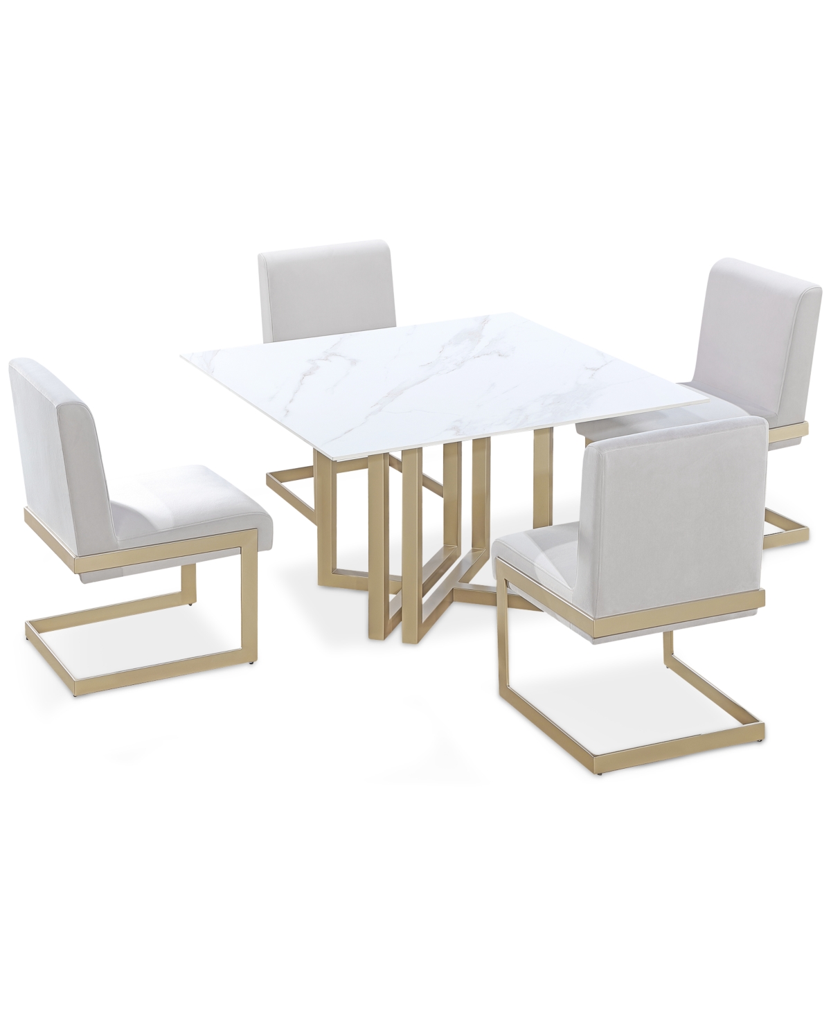 Macy's Emila 5 Pc. Dining Set (square Table & 4 Chairs), Created For  In White Sintered Stone With Champagne Base