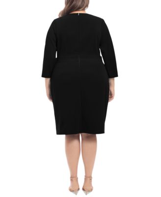 Plus Size 3/4-Sleeve Tab-Waist Sheath Dress