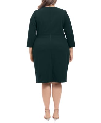 Plus Size 3/4-Sleeve Tab-Waist Sheath Dress