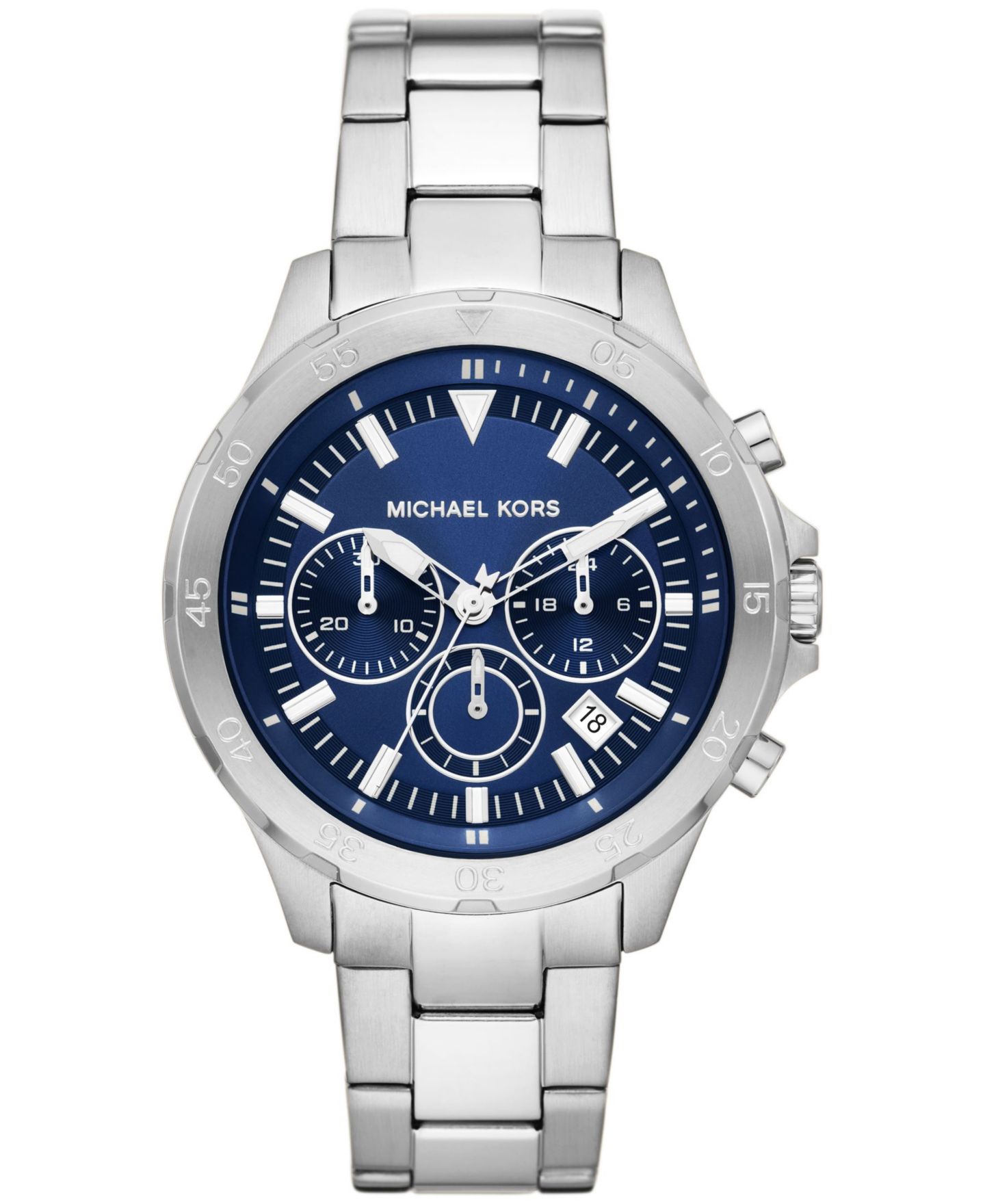 Мужские часы Michael Kors Greyson Chronograph Silver-Tone Stainless Steel Watch 43mm — фото 1