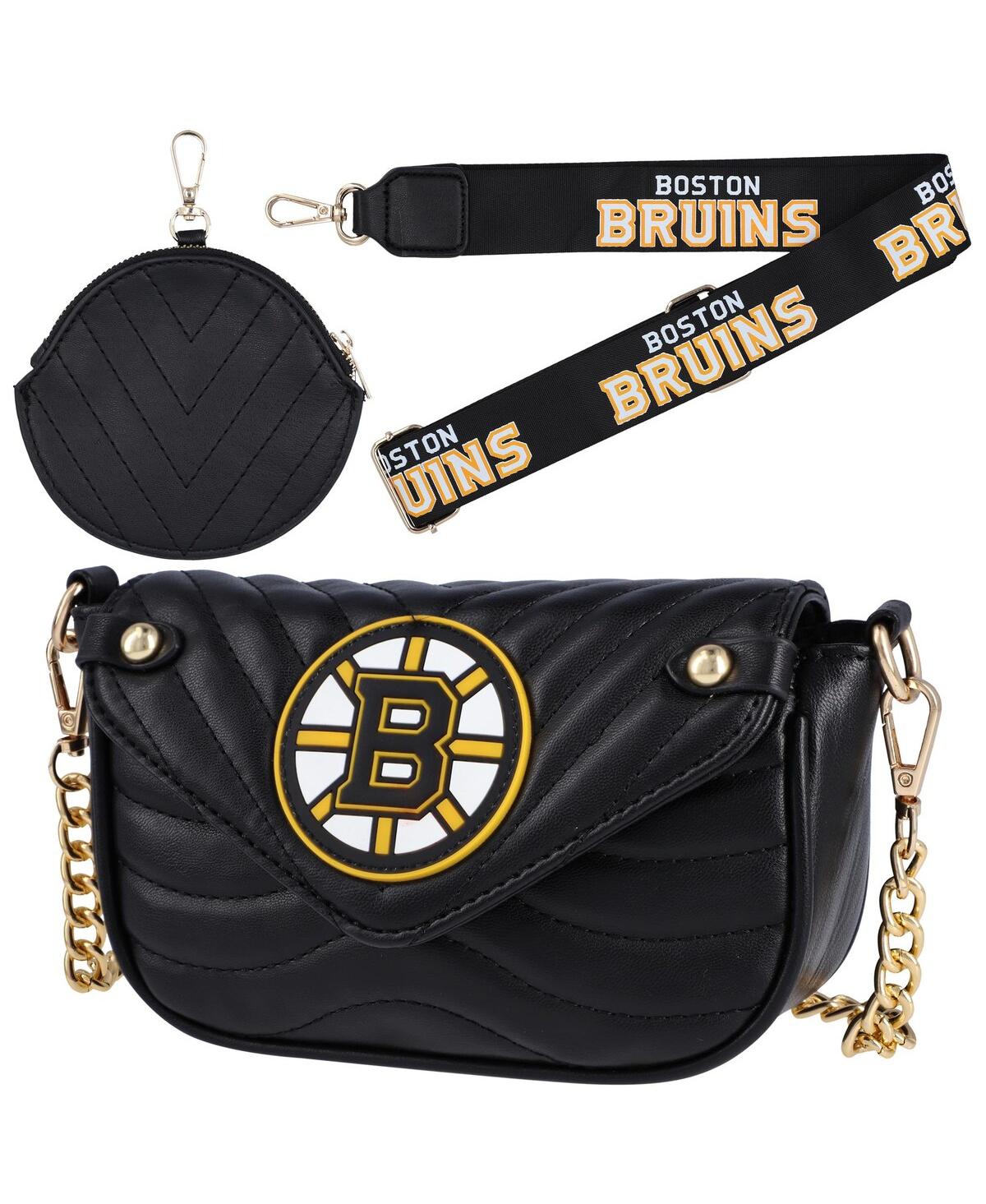 Cuce Women's  Boston Bruins Faux Leather Strap Bag In Black