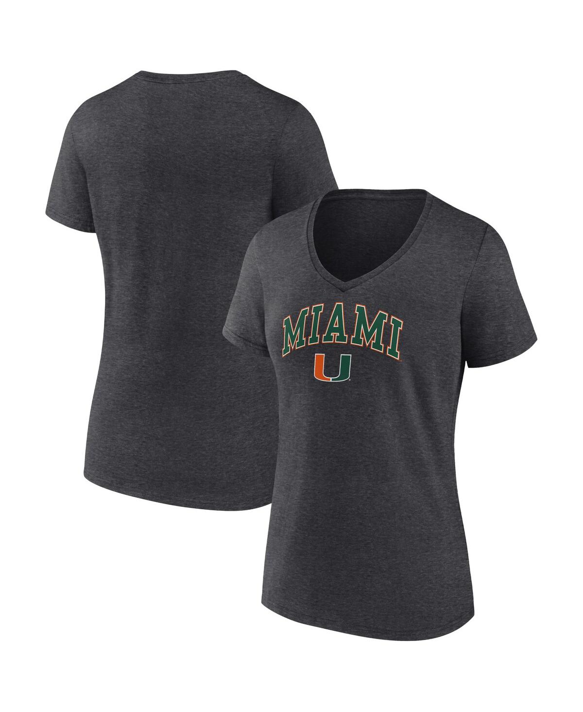 Women's FanaticsMiami Hurricanes Evergreen Campus V-Neck T-shirt - Heather Charcoal