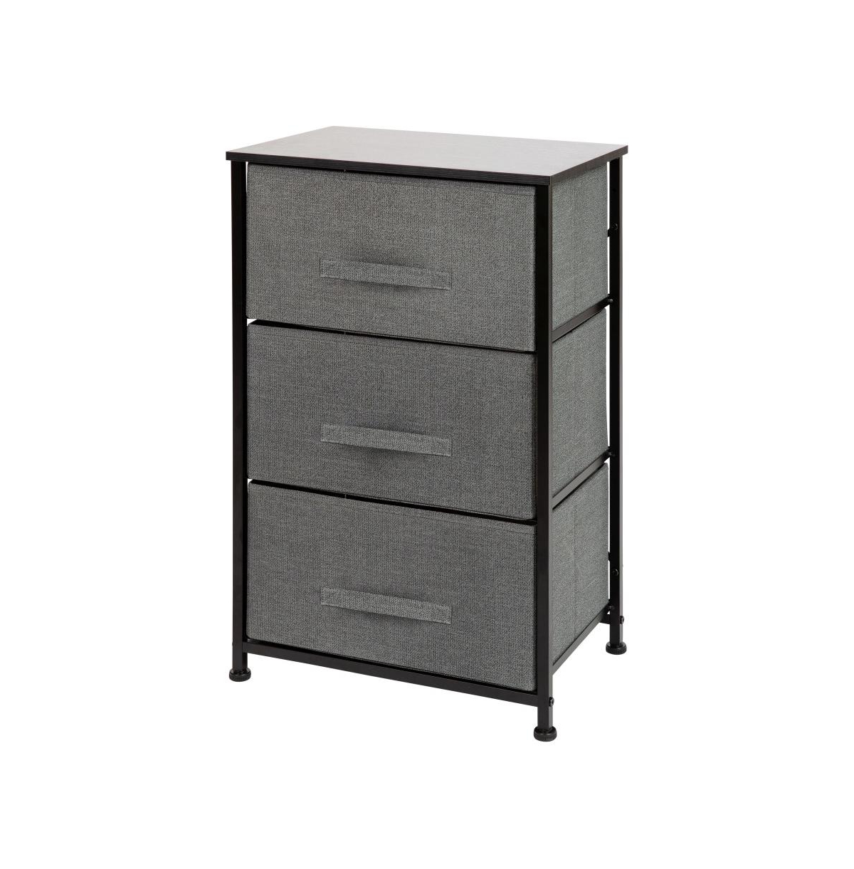 Emma+Oliver 3 Drawer Vertical Storage Dresser With Wood Top & Fabric Pull Drawers -gray