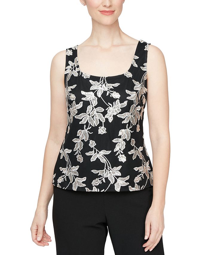 Alex Evenings Women's Embroidered Sequined Jacket & Tank Top Twinset