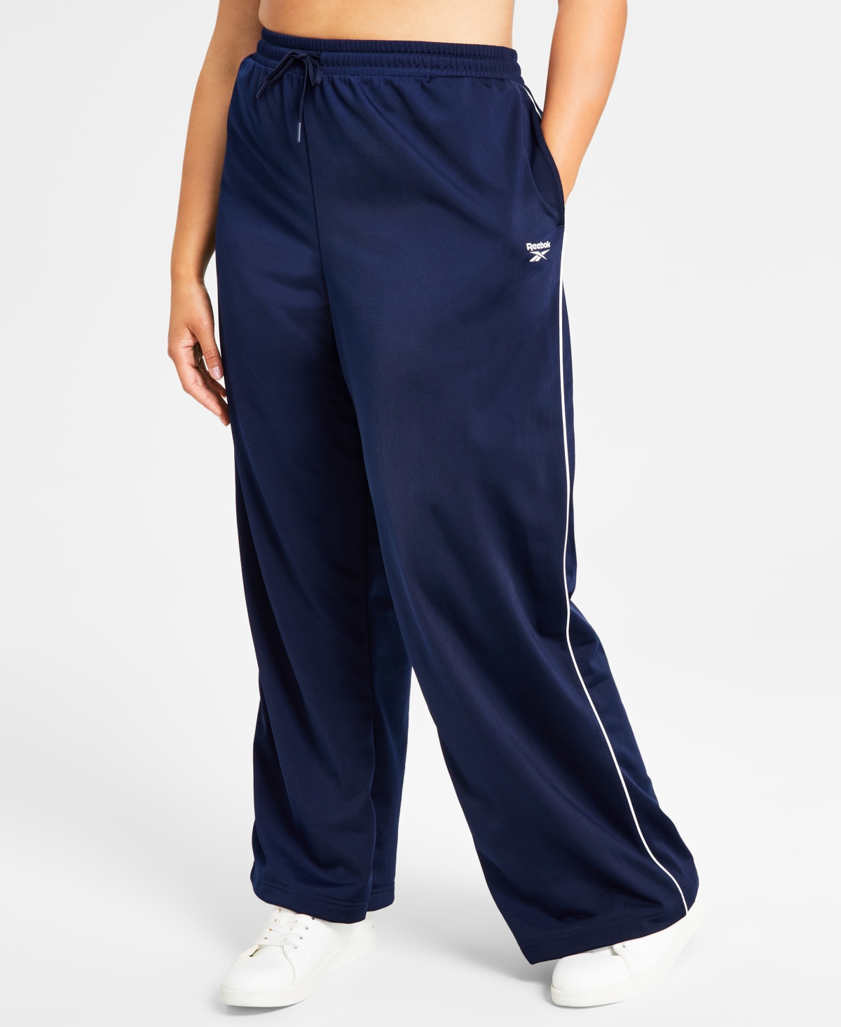 Shop Reebok Women's Pull-on Drawstring Tricot Pants, A Macy's Exclusive In Vector Navy