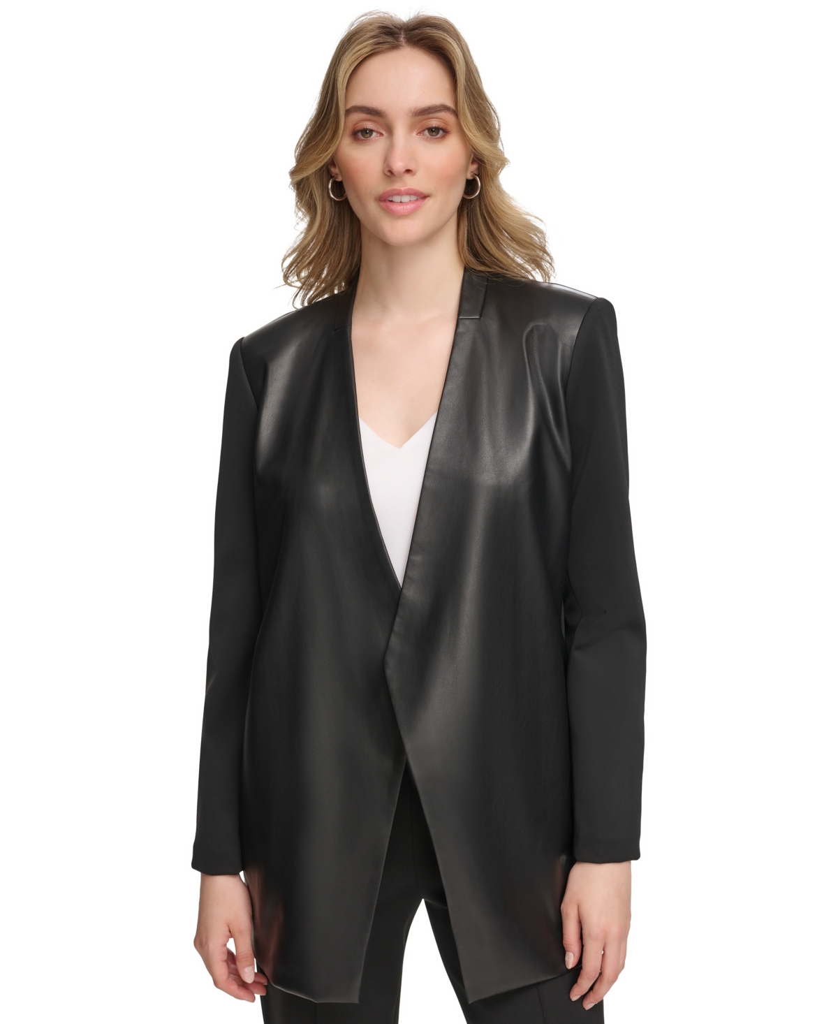 Calvin Klein Women's Faux-leather Combo Jacket In Black