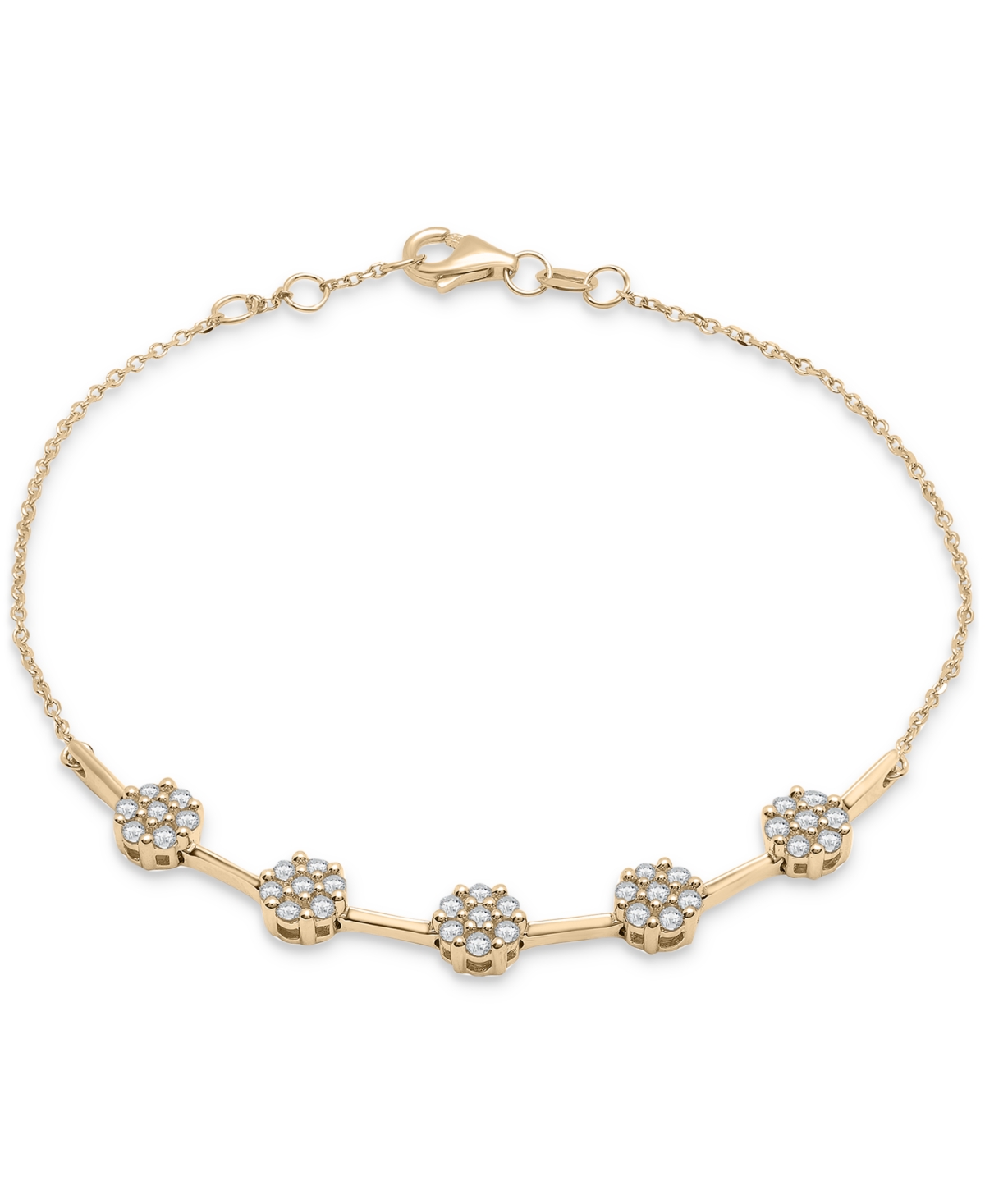 Diamond Flower Cluster Link Bracelet (1/2 ct. t.w.) in 10k Gold, Created for Macy's - Yellow Gold