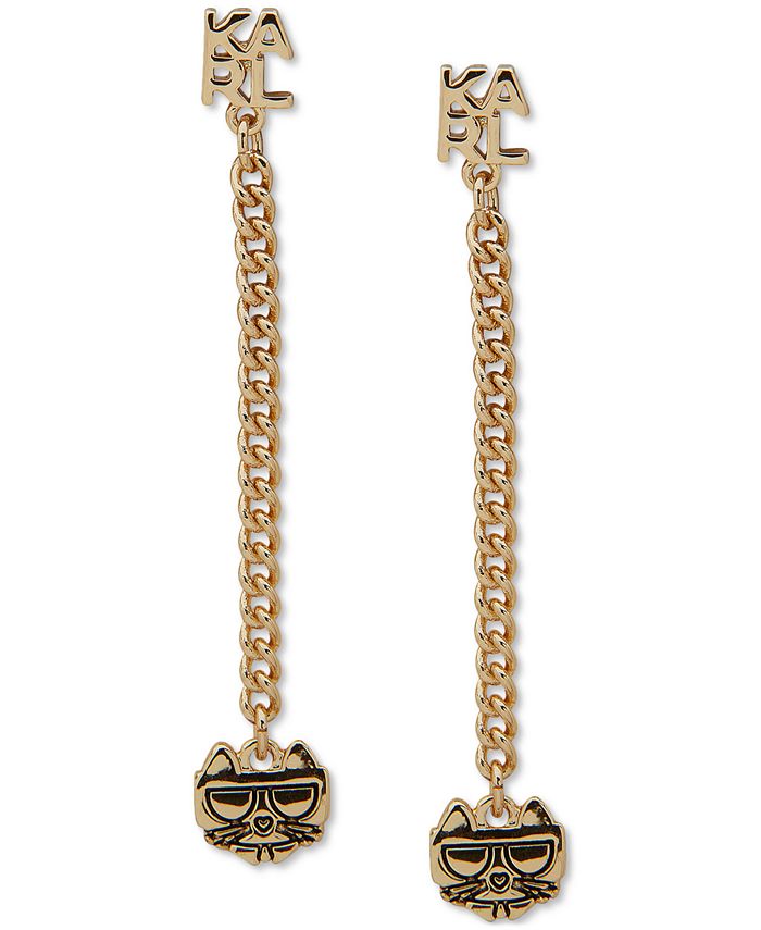 KARL LAGERFELD PARIS Gold-Tone Logo & Choupette Linear Drop Earrings -  Macy's