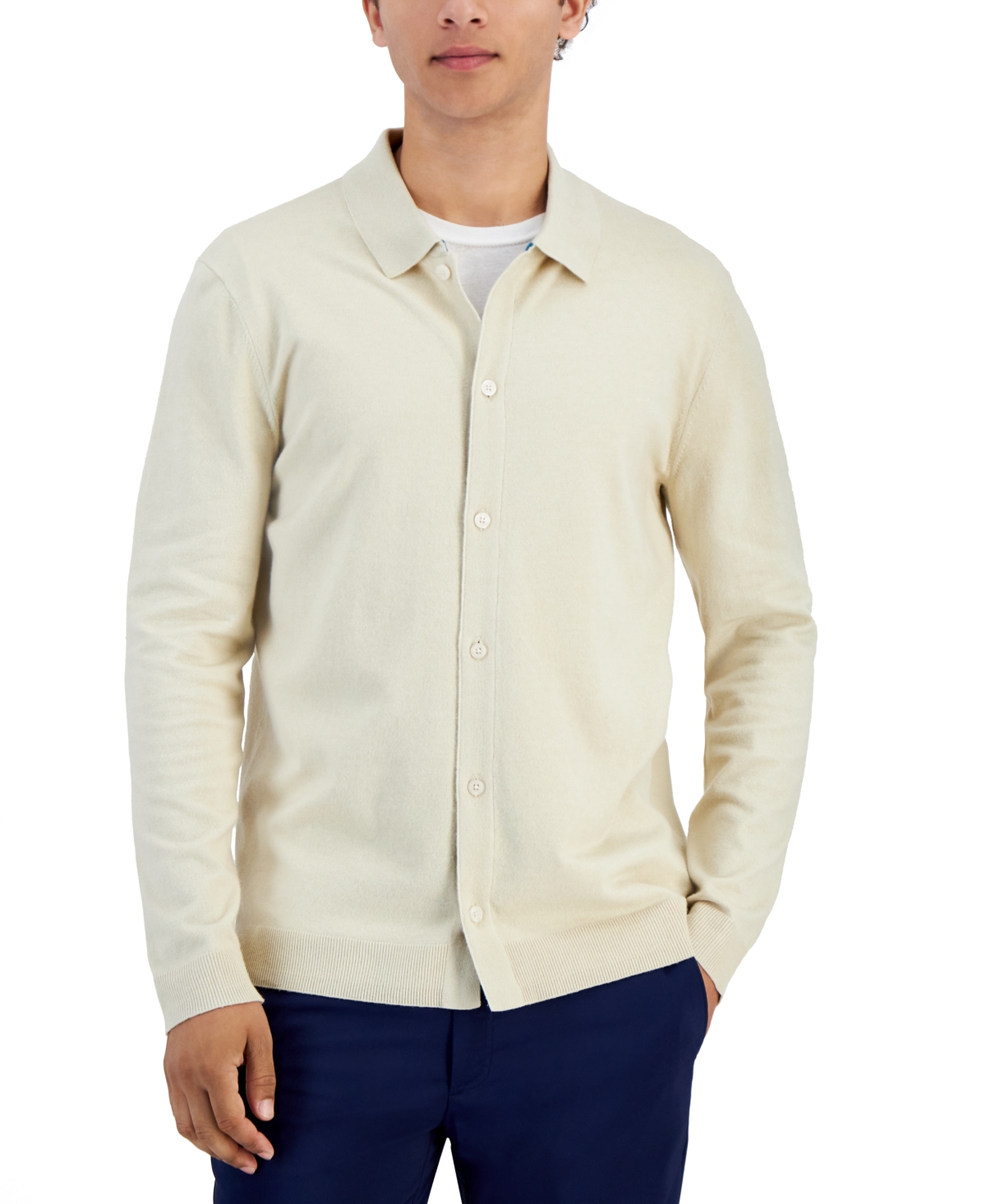 Alfani Men's Refined Regular-fit Textured Cardigan, Created For Macy's In Brown Rice