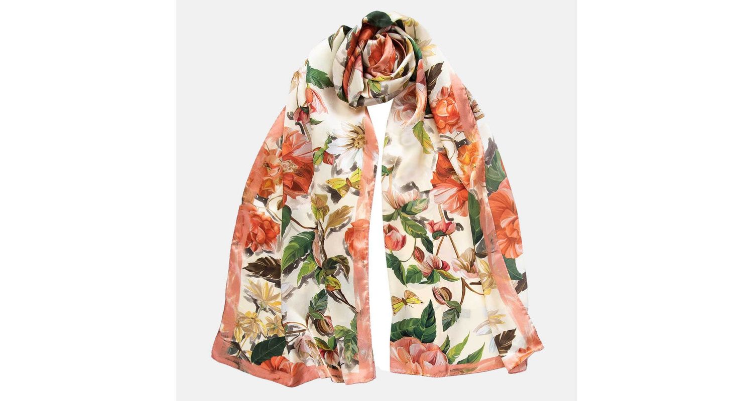 Rosa - Long Satin Silk Scarf for Women - Peach
