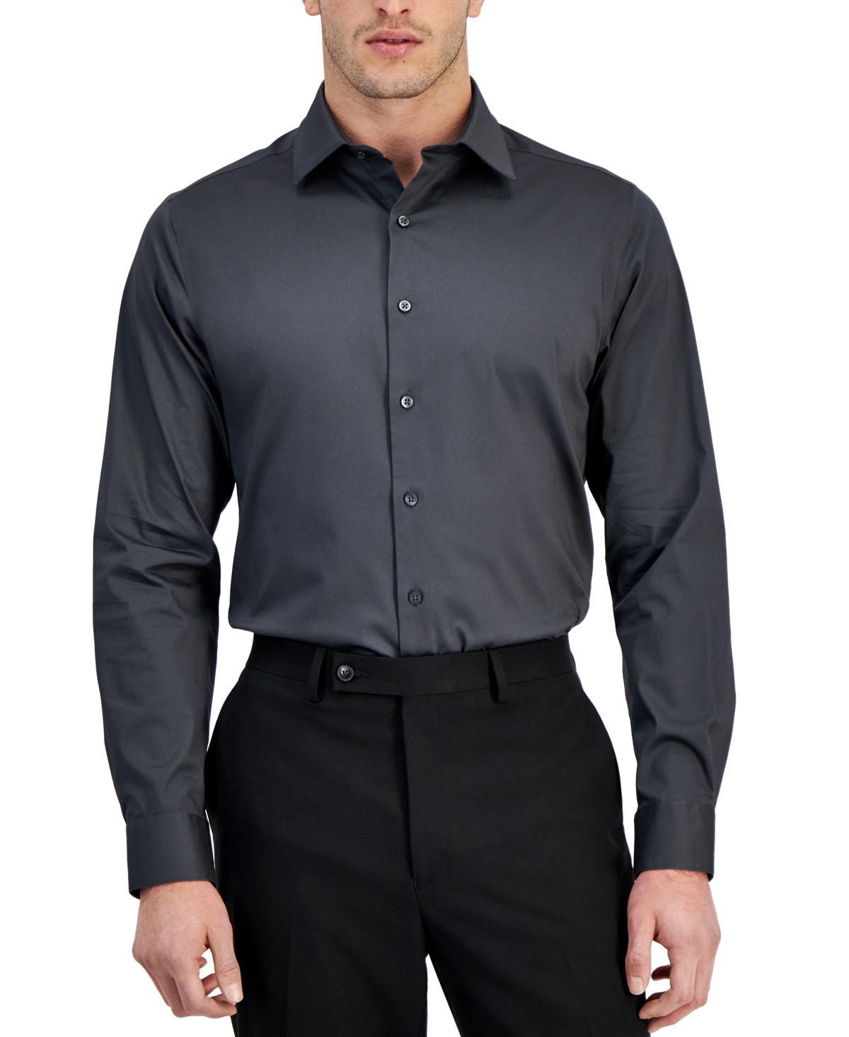 Alfani Men's Regular-fit Temperature Regulating Solid Dress Shirt, Created For Macy's In Black Oyster