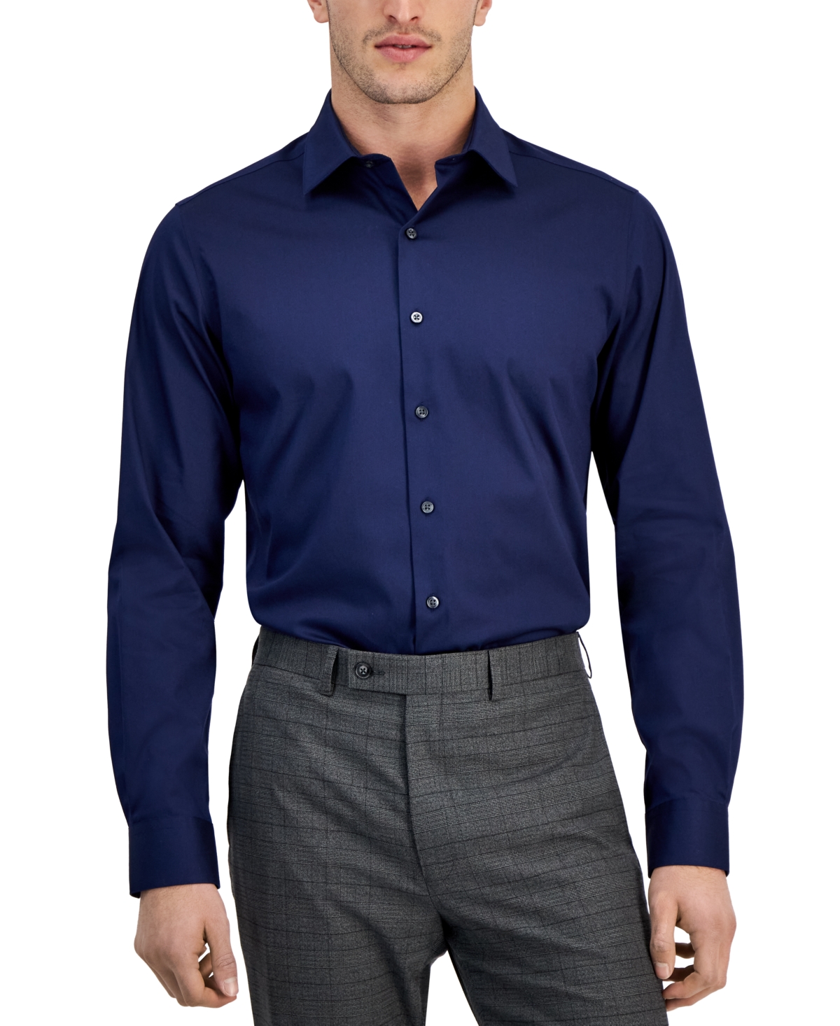 Alfani Men's Regular-fit Temperature Regulating Solid Dress Shirt, Created For Macy's In Blu Notte