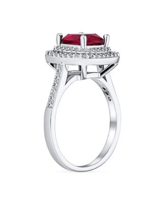 Large Fashion Solitaire Cubic Zirconia Pave CZ Cushion Cut Red  Art Deco Style Cocktail Statement Ring Silver Plated