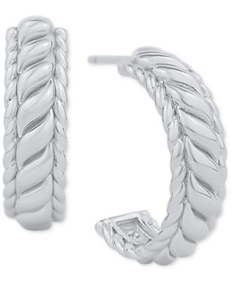 Polished Ribbed Small C-Hoop Earrings, 0.76"