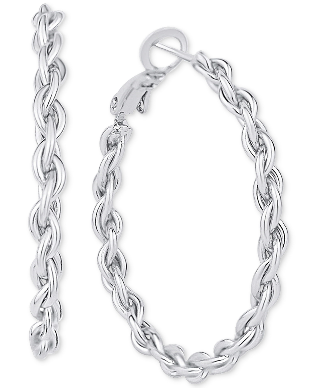 And Now This Braided Link Medium Hoop Earrings, 1.37" In Silver Plated