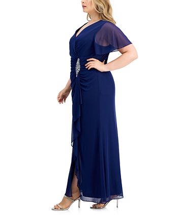 Alex Evenings Plus Size Flutter-Sleeve Embellished-Trim Gown - Macy's