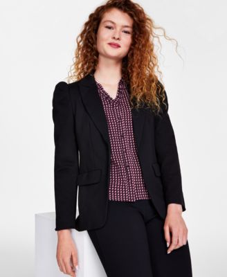 Women's Puff-Shoulder Open Front Long Sleeve Blazer
