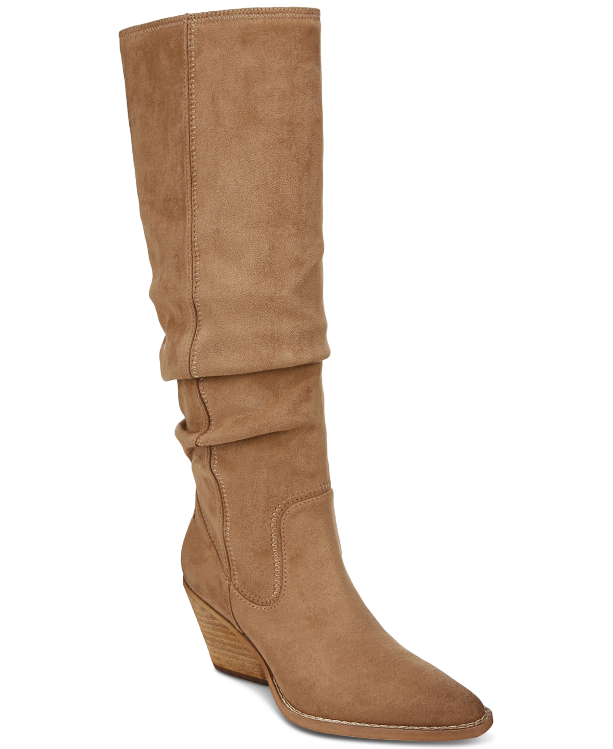 Women's Riau Pointed-Toe Slouch Wide-Calf Tall Western Boots - Latte Suede