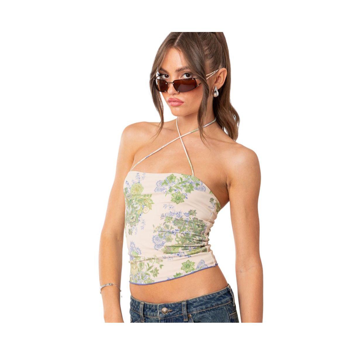 Women's Garden Party Printed Mesh Top