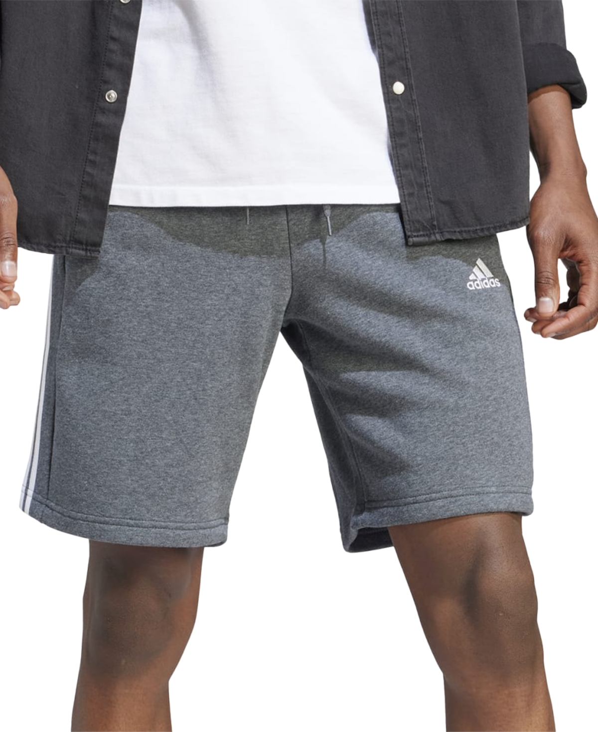 Adidas Originals Men's 3-stripes 10" Fleece Shorts In Dark Grey Heather,white