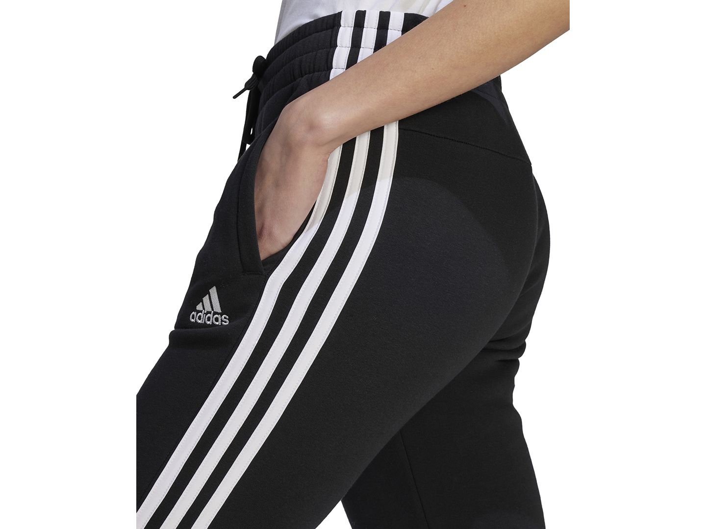 Женские брюки adidas 3-Stripe Cotton Fleece Sweatpant Jogger, цвет: Чёрный / Белый — фото 4