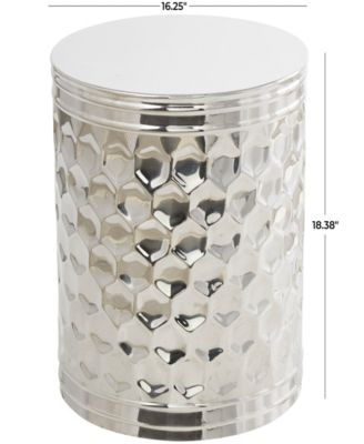 18" Stainless Steel Drum Geometric with Hexagon Patterned Exterior Accent Table