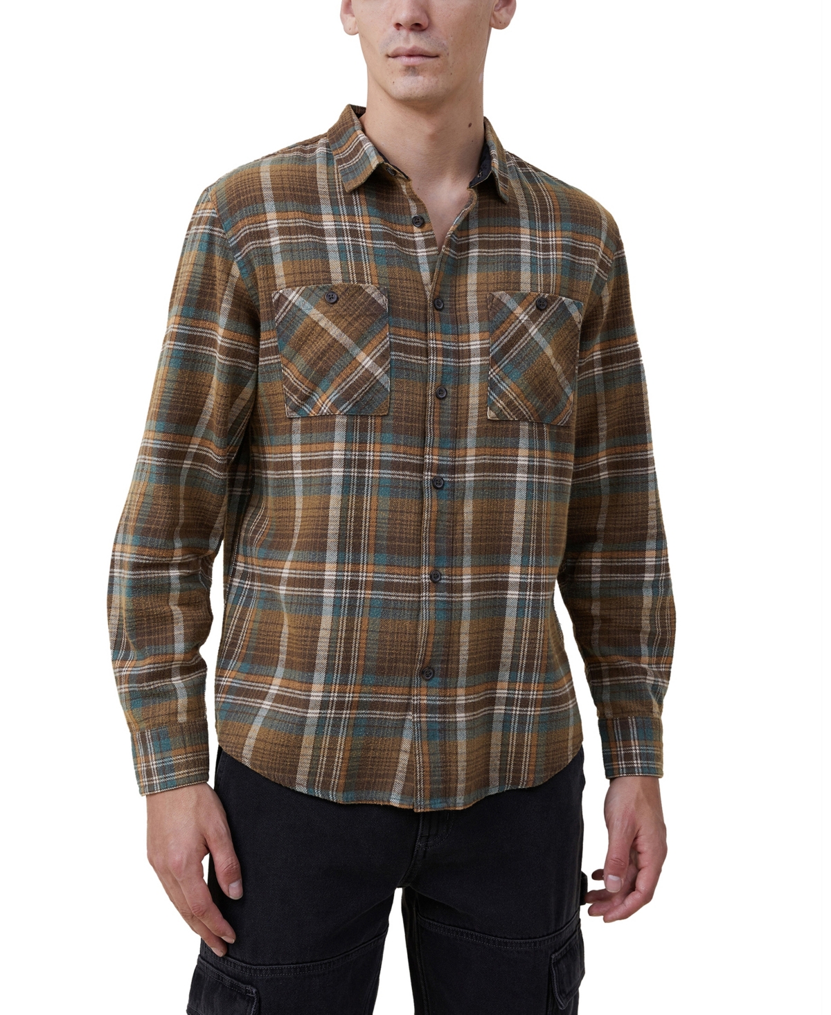 Cotton On Men's Aberdeen Long Sleeve Shirt In Brown Hiking Check