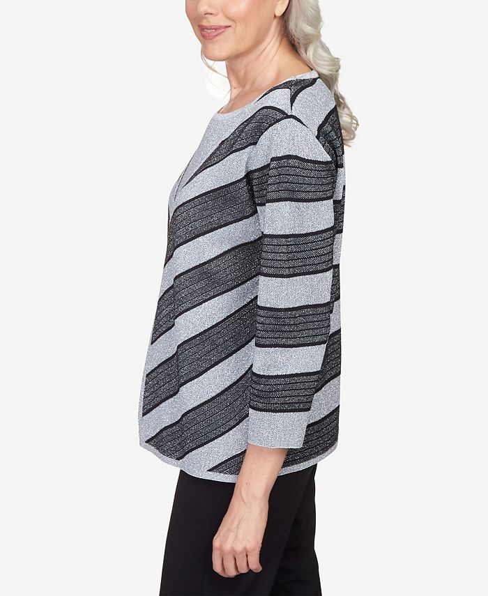 Alfred Dunner Women's Checking In Textured Chevron Asymmetrical Sweater Red Size Large