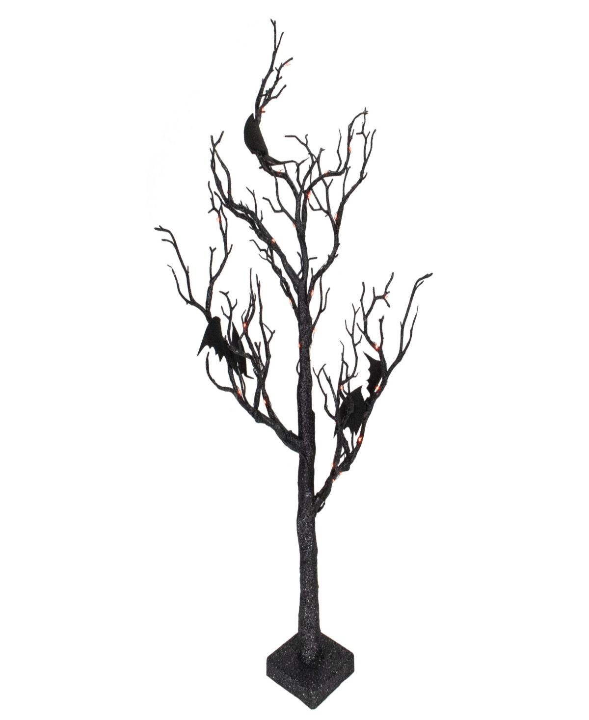 Northlight 26.5" Black Glittered Battery Operated Led Tabletop Halloween Tree With Bats And Lights