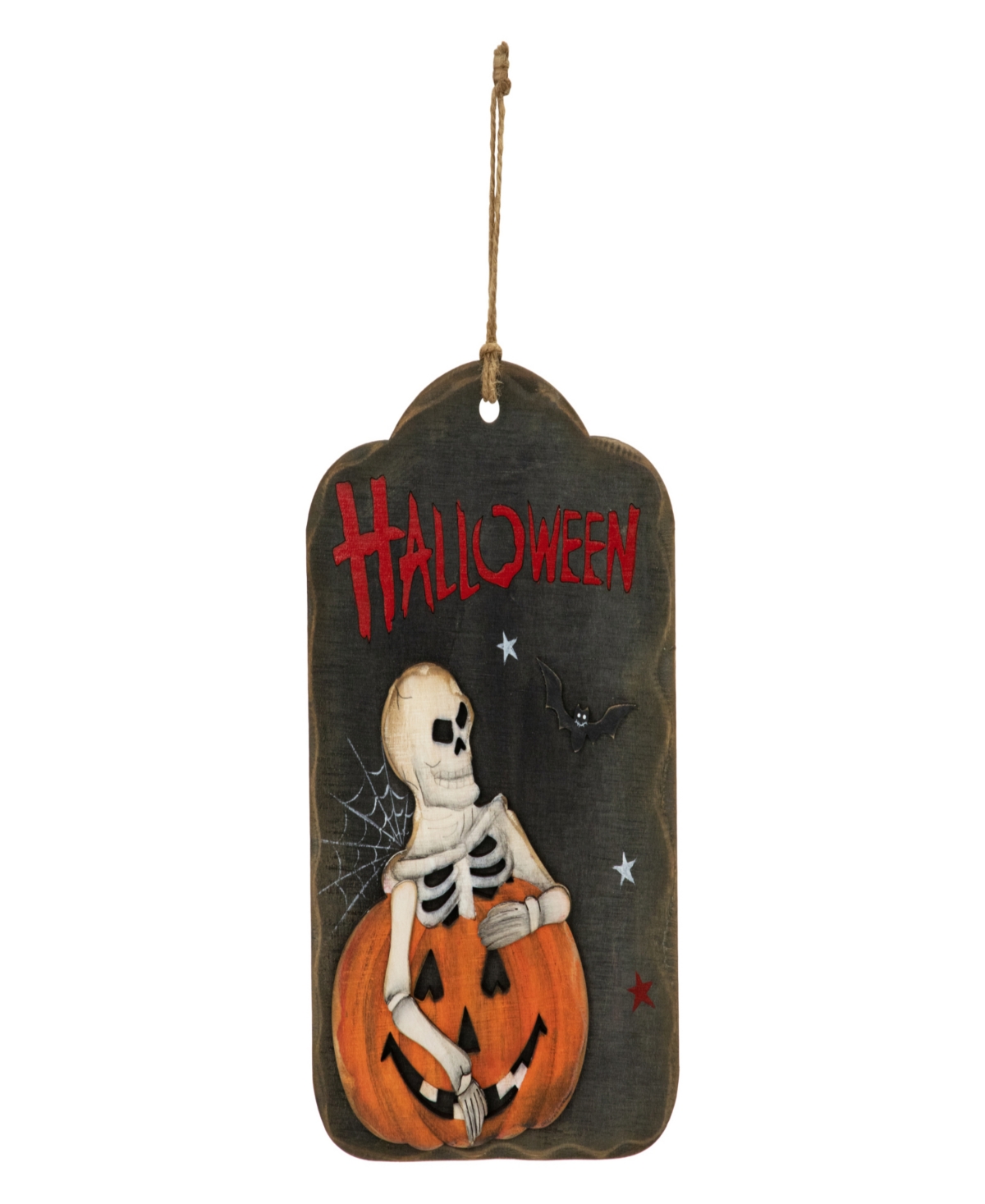 9.75" Skeleton and Jack-o'-Lantern Halloween Wall Sign - Black