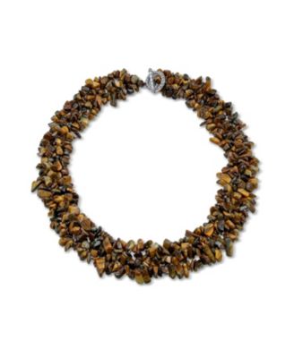 Large Natural Stones Cluster Multi Strand Collar Necklace and Stretch Bracelet Set