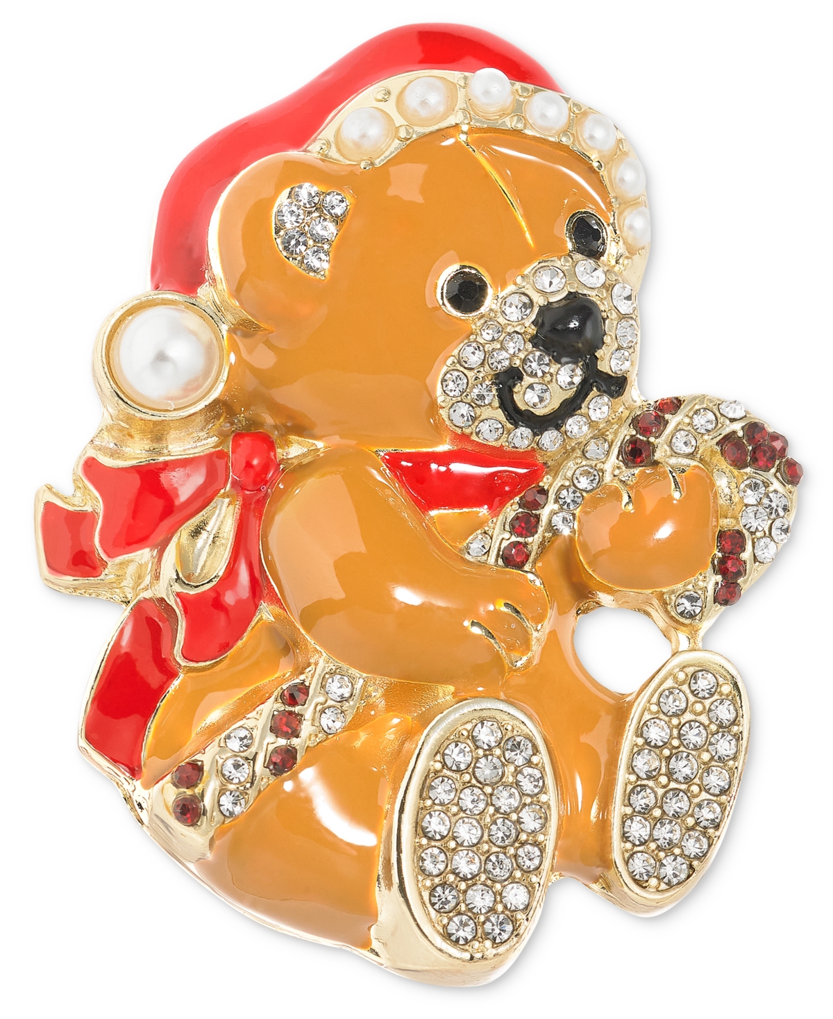 Gold-Tone Pave & Imitation Pearl Teddy Bear Pin, Created for Macy's - Multi