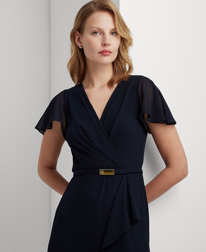 Lauren Ralph Lauren Women's Belted Flutter-Sleeve Gown - Macy's