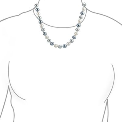 Classic Smooth 10MM Black White Grey Tri Multi Color Hand Knotted Simulated Pearl Strand Necklace 18 Inches