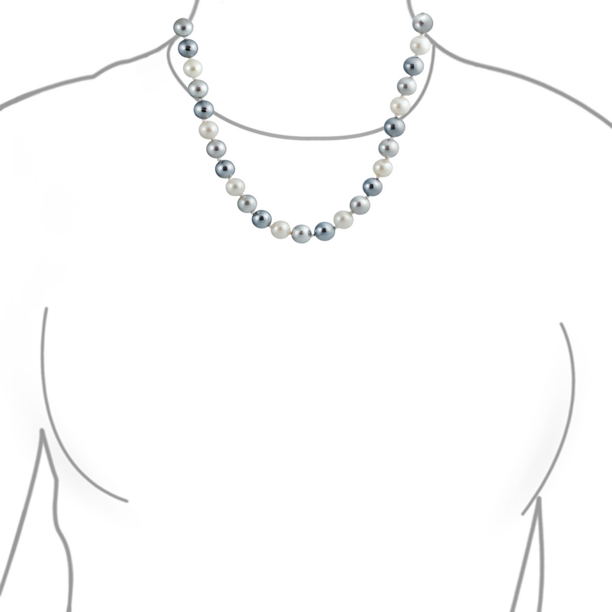 Bling Jewelry Classic Smooth 10MMWhite Grey Tri Multi Color Hand Knotted Simulated Pearl Strand Necklace For Women 18 Inches - Black
