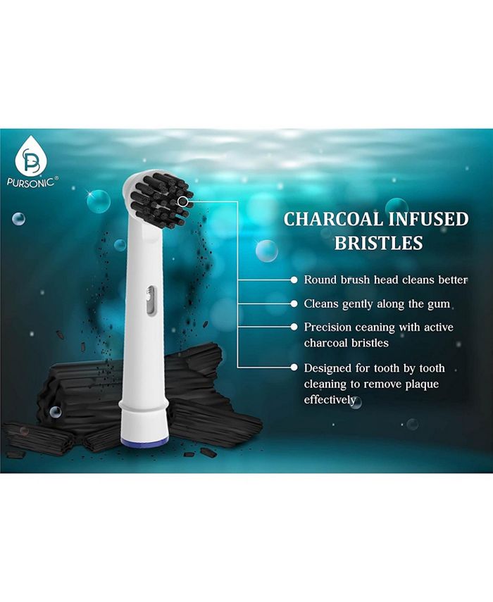 PURSONIC Replacement Toothbrush Heads Charcoal Infused Bristles