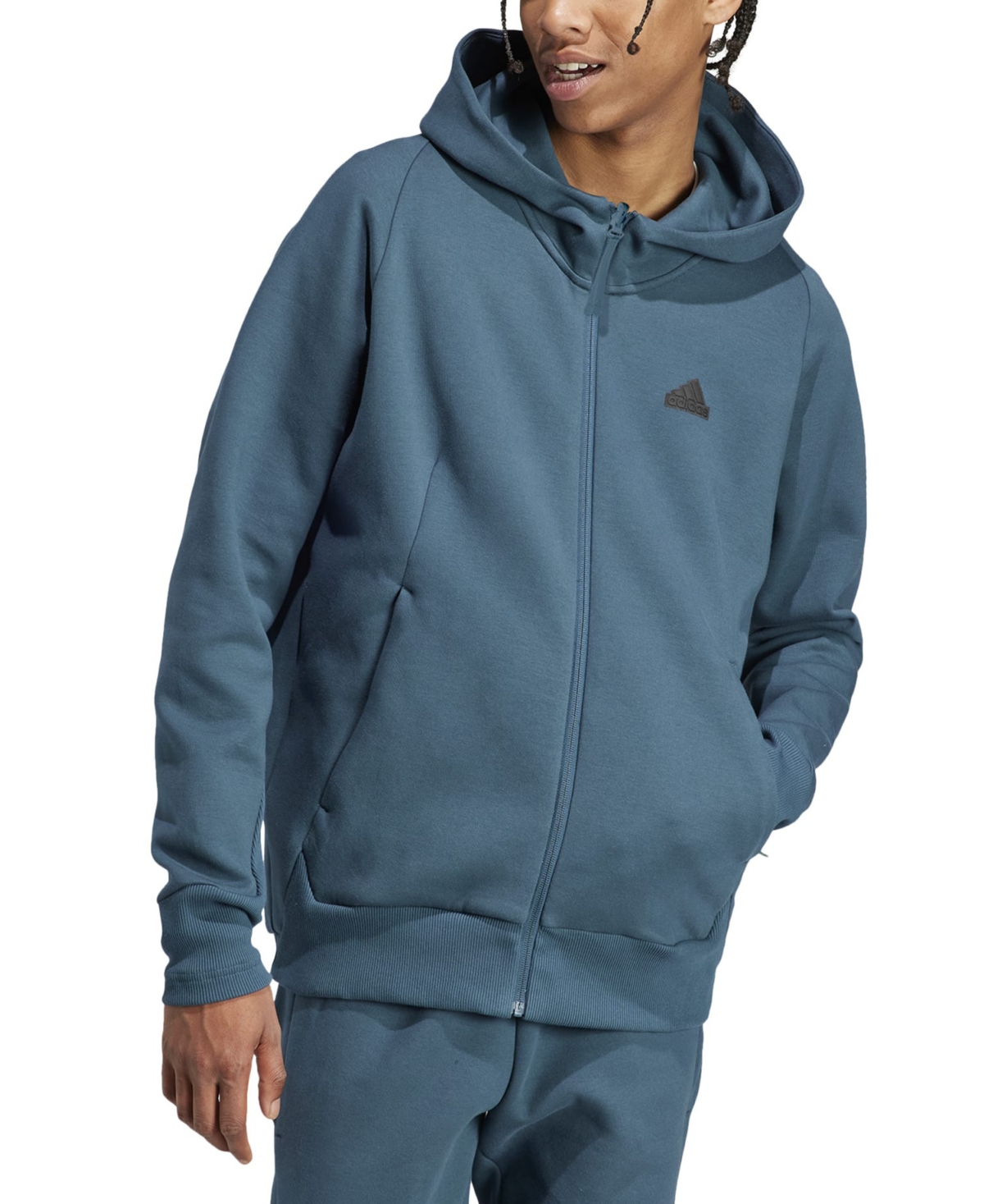 Shop Adidas Originals Men's Z.n.e. Premium Loose-fit Aeroready Full-zip Hoodie In Arctic Night