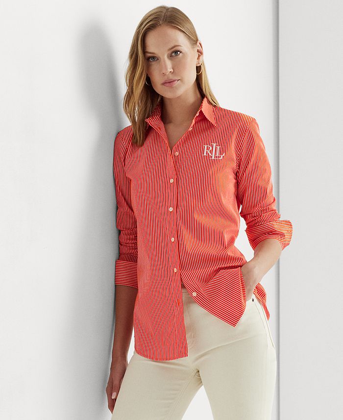 Lauren Ralph Lauren Women's Cotton Broadcloth Pinstriped Shirt - Macy's