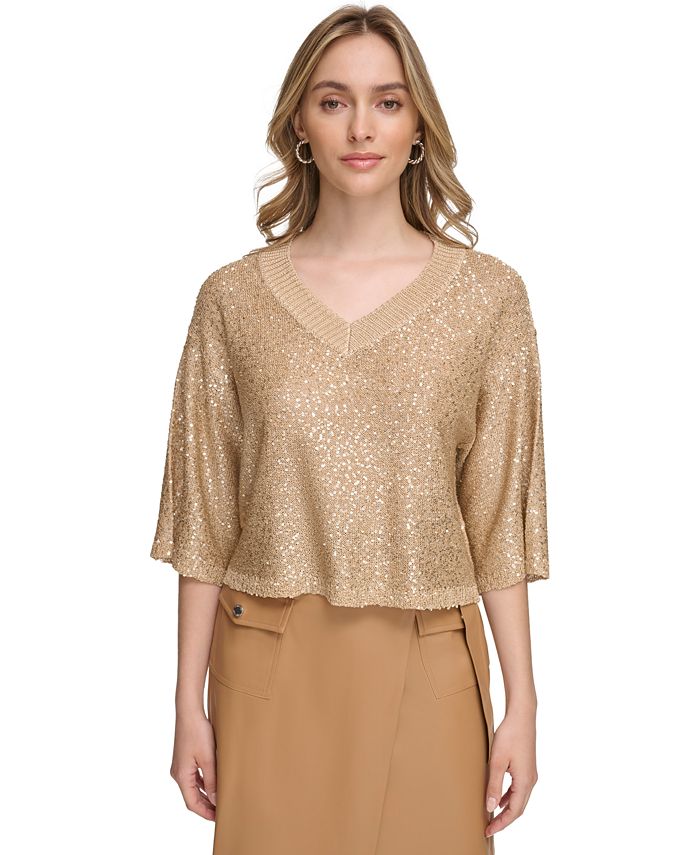 Macy's gold sequin top online