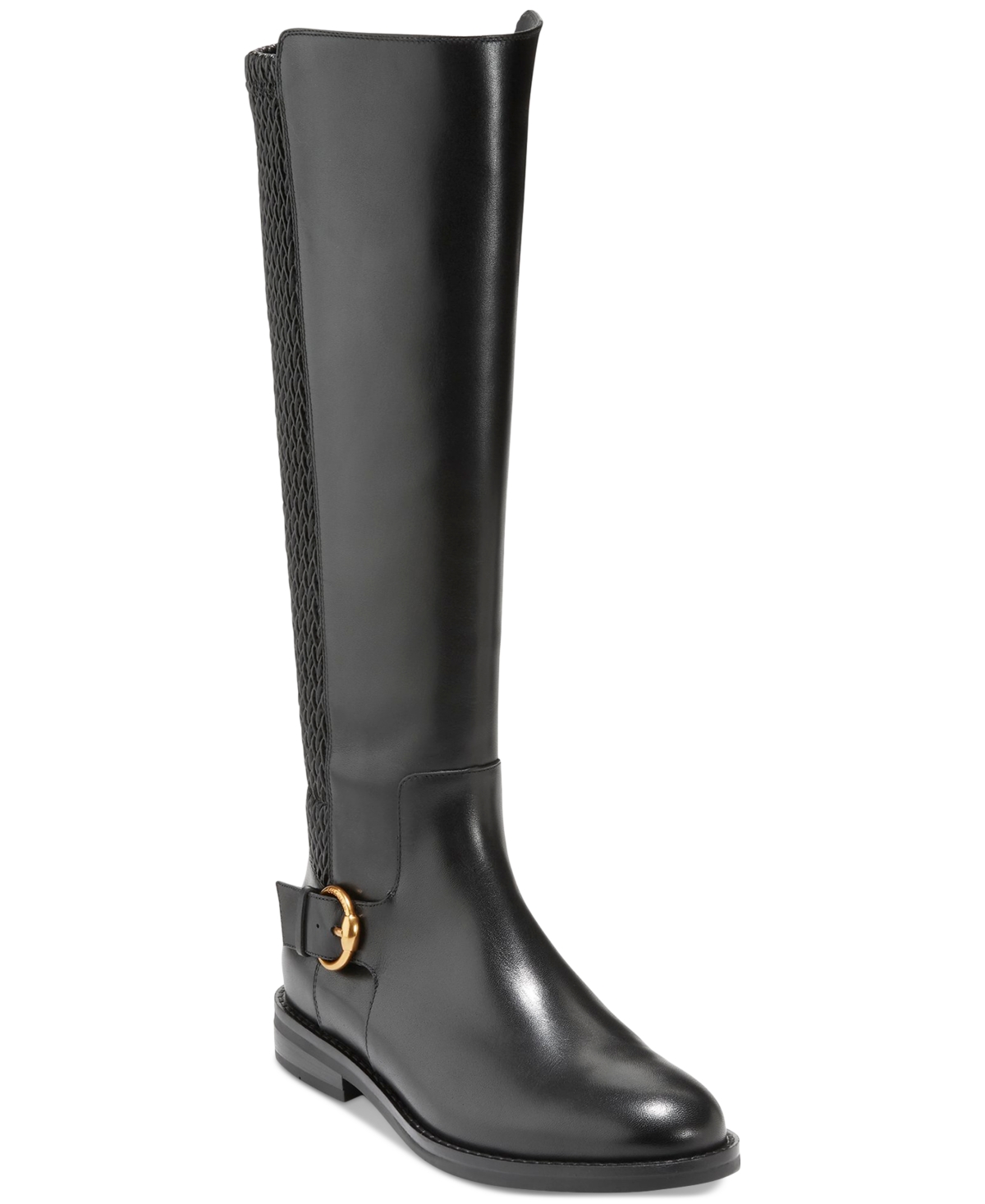 Shop Cole Haan Women's Clover Stretch Side-buckle Riding Boots In Black Leather