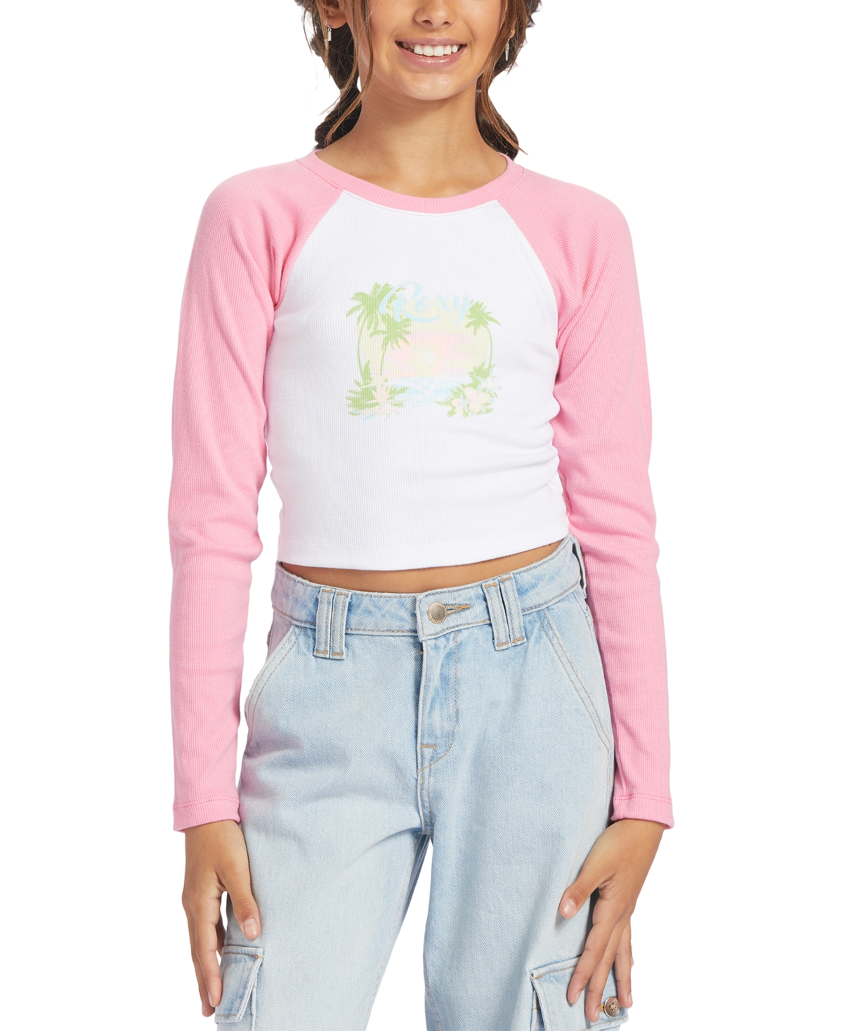 Roxy Big Girls Paradise Views Long-sleeved Graphic T-shirt In Sachet Pink
