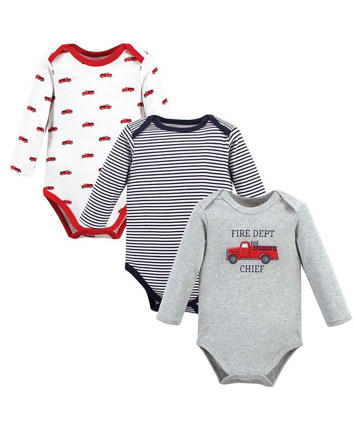 Baby Boys Cotton Long Sleeve Bodysuits Fire Truck 3 Pack
