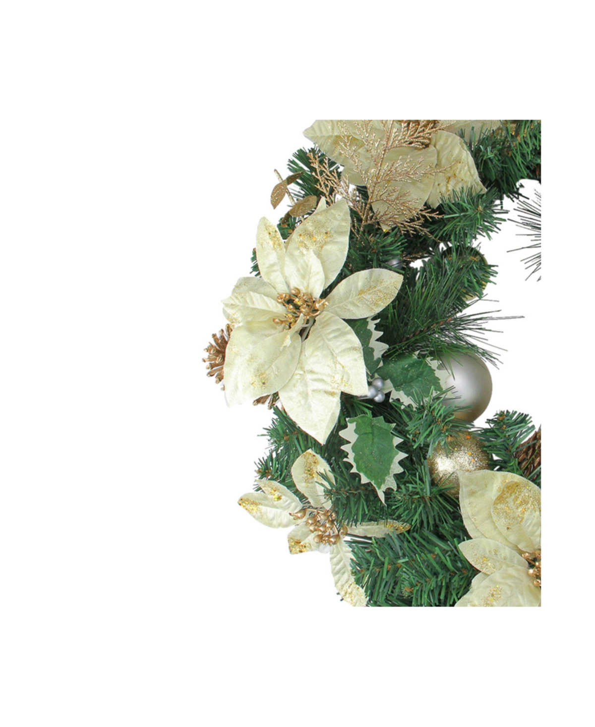 Poinsettia and Pine Cone Artificial Christmas Wreath - Unlit