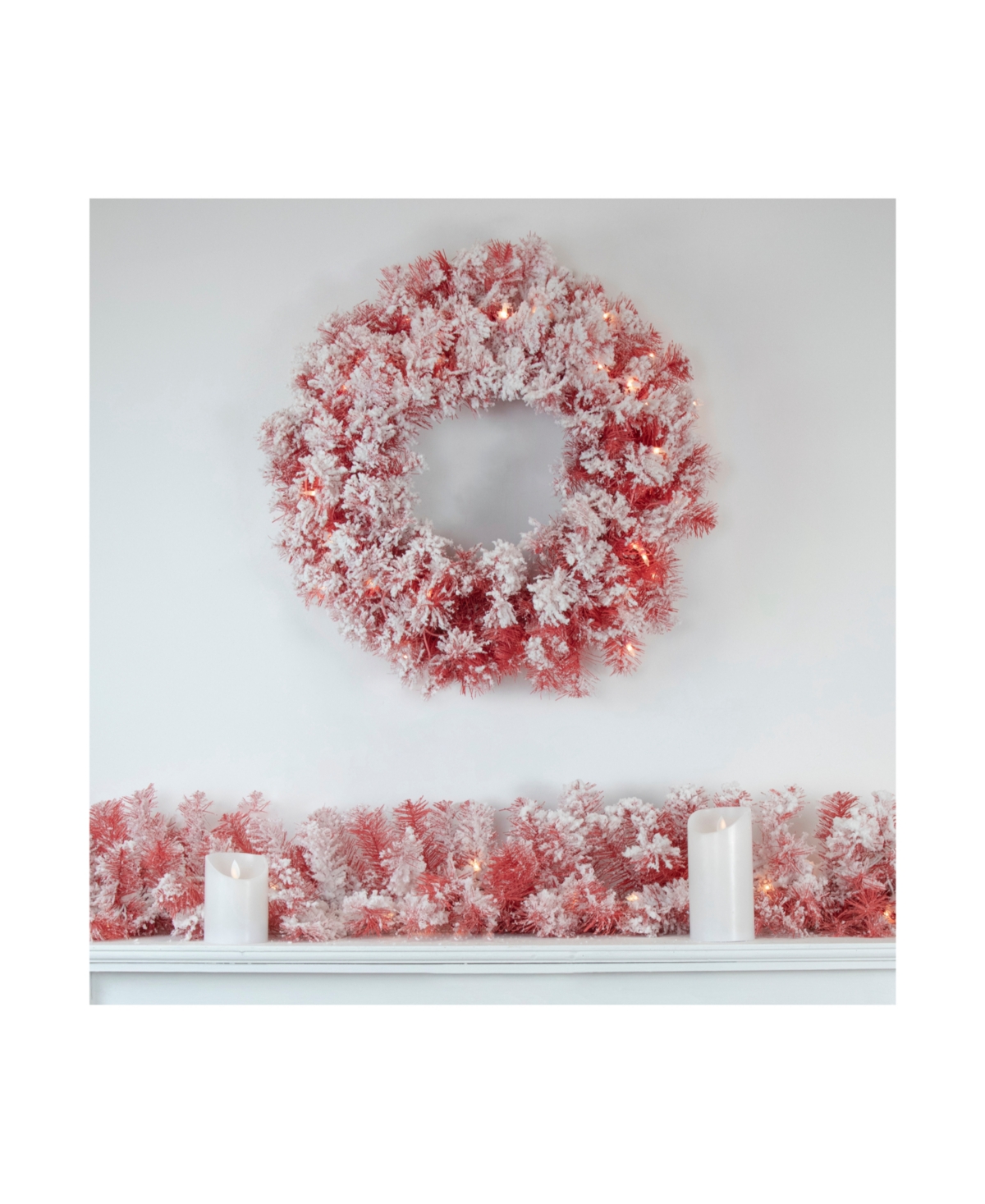 Pre-Lit Flocked Artificial Christmas Wreath Clear Lights
