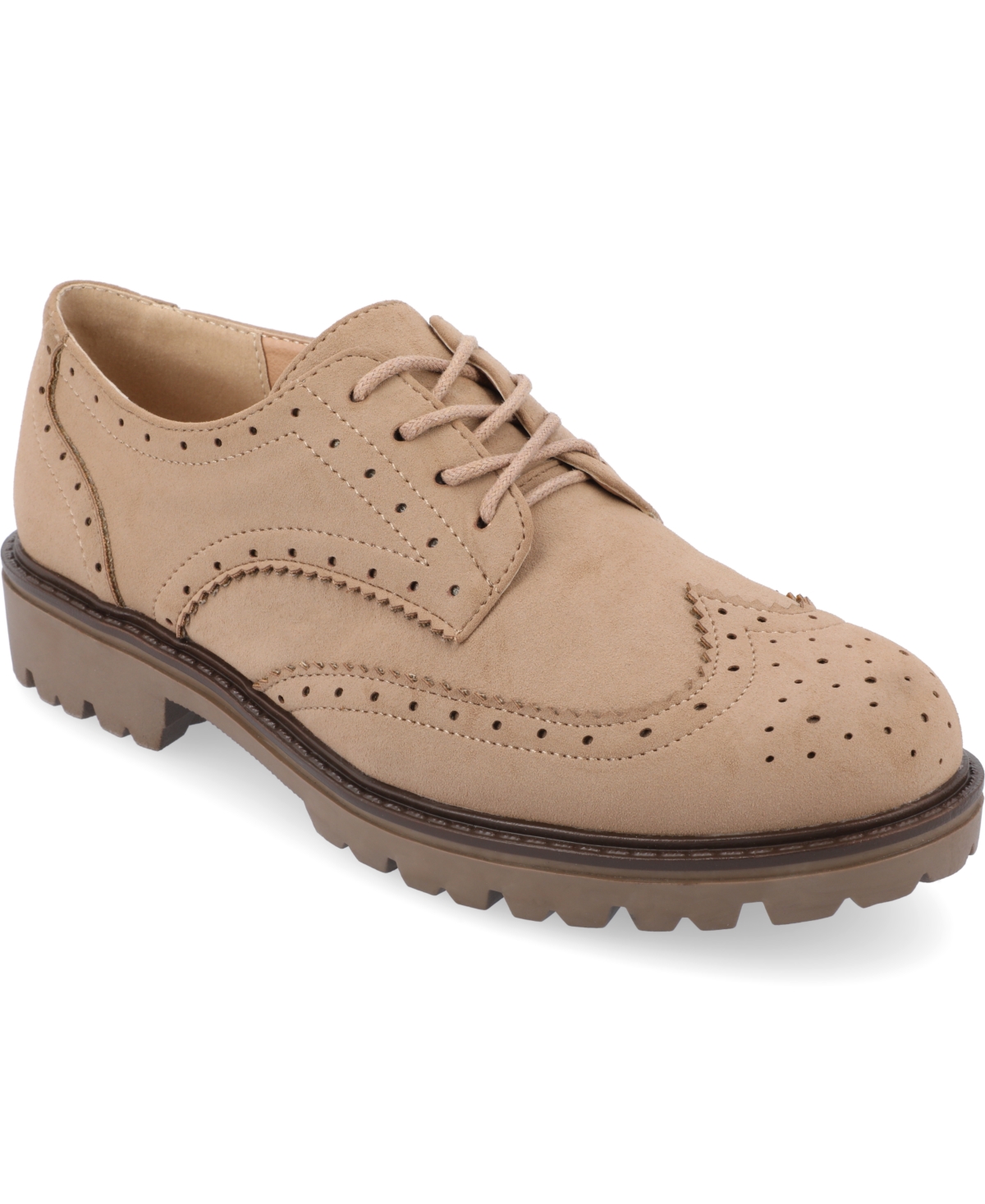 Shop Journee Collection Women's Claudiya Wingtip Oxford Lug Sole Flats In Taupe