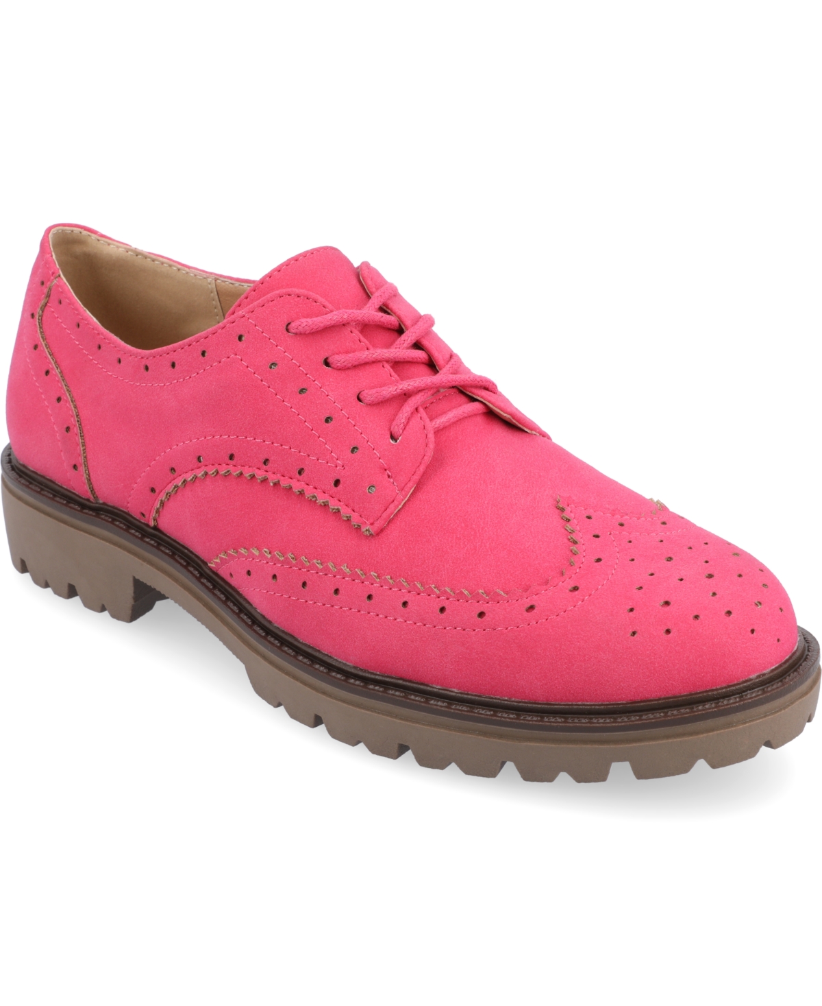 Shop Journee Collection Women's Claudiya Wingtip Oxford Lug Sole Flats In Pink