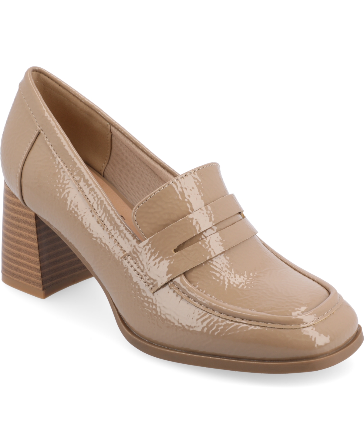 Journee Collection Women's Malleah Heeled Loafers In Patent,taupe