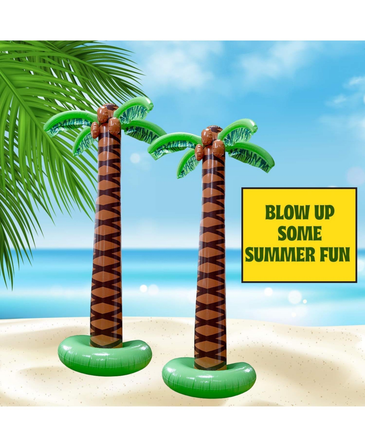 Everything You Need Kicko Inflatable Palm Tree - 2 Pack - 66 Inch Giant Tropical Inflate Party Accessory for Outdoor Activities, Summer Beach Luau, Ha